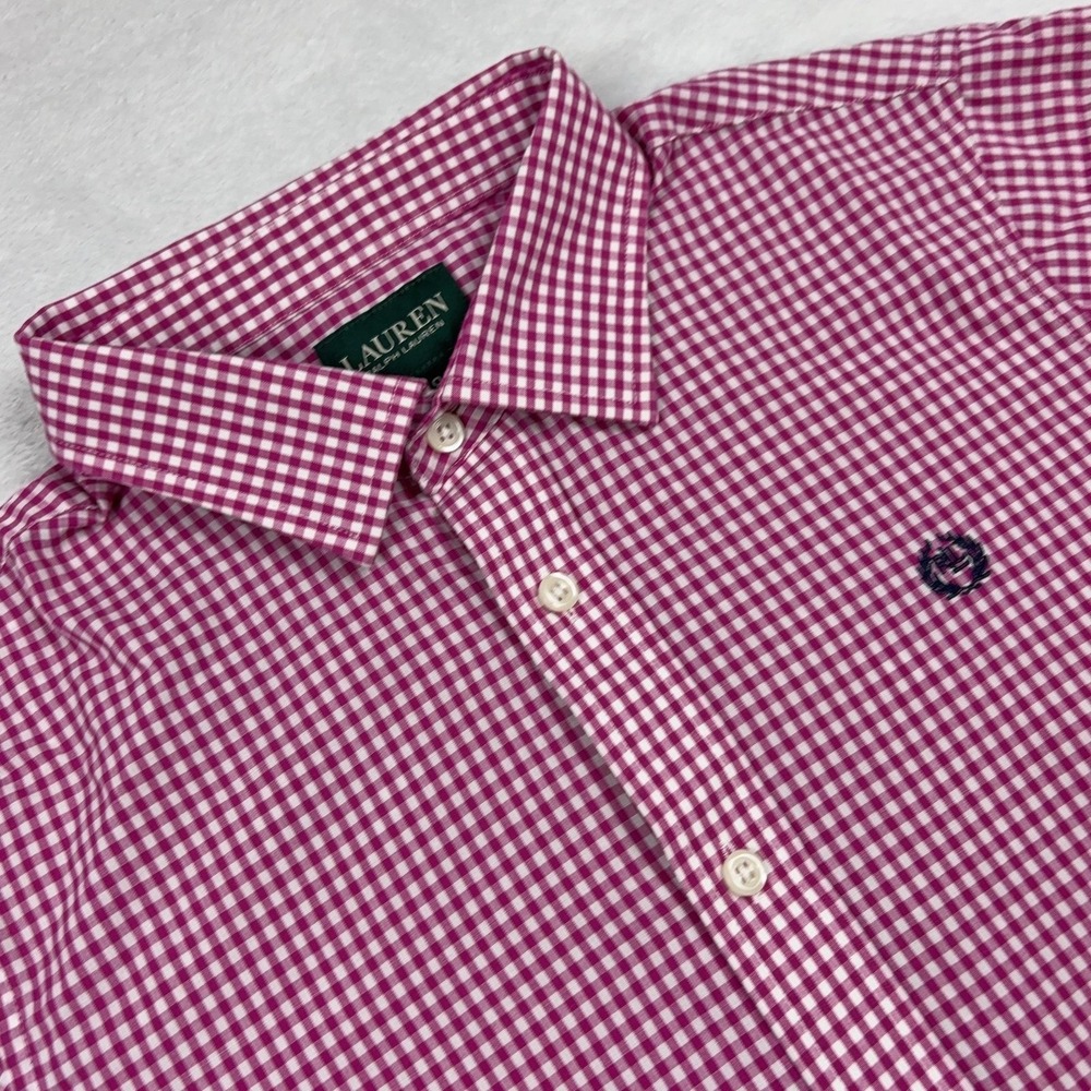 Lauren Ralph Lauren Button Up Shirt Womens 18 Pink Check Embroidered Classic Fit